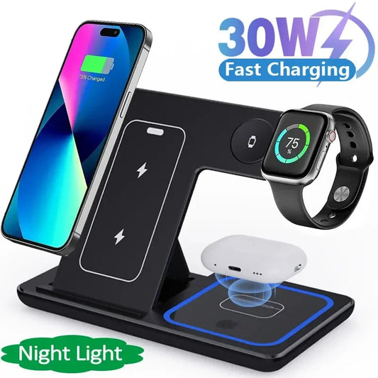 3 in 1 Wireless Charger Stand Pad For iPhone 15 14 13 12 11 X Max Foldable Fast Charging Station Dock For IWatch 8 7 SE AirPods Pro